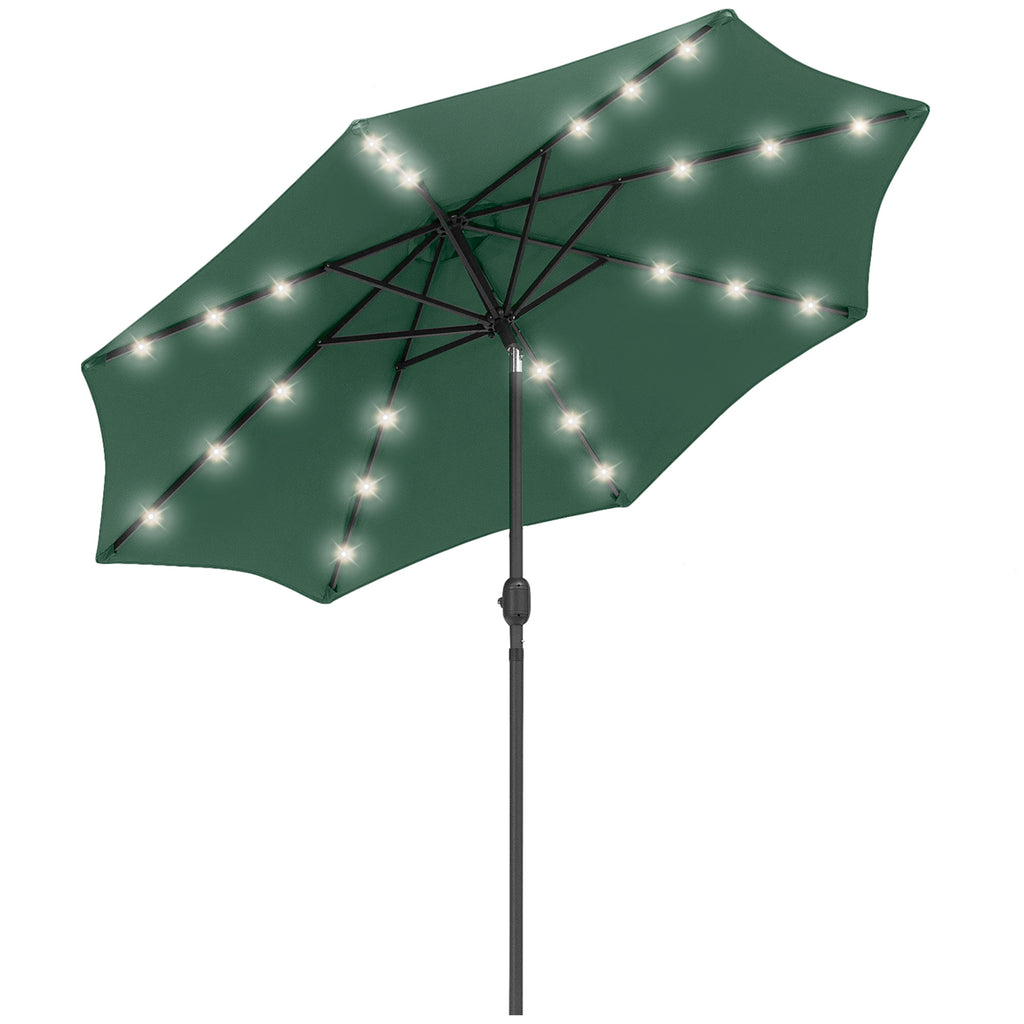 DodiOnline 2.7m Patio Garden Umbrella Outdoor Parasol with Tilt Crank and 24 LEDs Lights (Green)