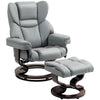 DodiOnline Faux Leather Recliner Chair and Footstool, Swivel Upholstered Armchair and Footstool with Adjustable Backrest, Solid Wood Base for Living Room, Light Grey