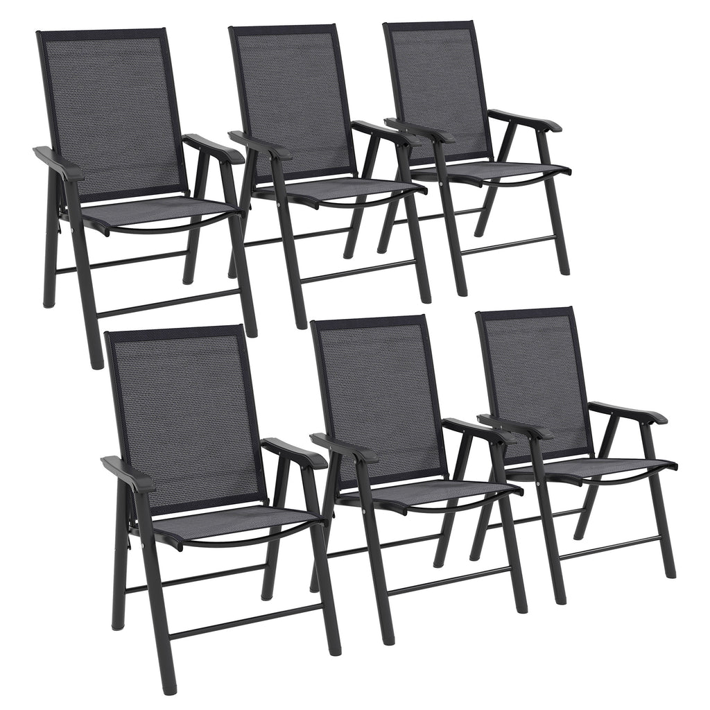 DodiOnline Set of 6 Folding Garden Chairs, Metal Frame Garden Chairs Outdoor Patio Park Dining Seat with Breathable Mesh Seat, Dark Grey