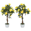 DodiOnline Set of 2 Artificial Plants White Rose Floral in Pot, Fake Plants for Home Indoor Outdoor Decor, 90cm, Yellow
