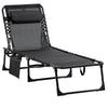 DodiOnline Portable Sun Lounger, Folding Camping Bed Cot, Reclining Lounge Chair 5-position Adjustable Backrest with Side Pocket, Pillow for Patio Garden Beach Pool, Black