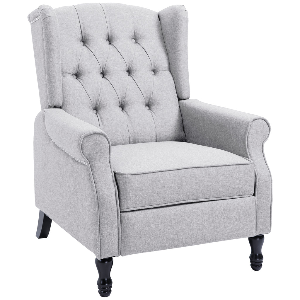 DodiOnline Recliner Armchair, Vintage Reclining Chair with Nail Head Trim, Wingback Chair with Button Tufted Back and Footrest, for Living Room, Light Grey