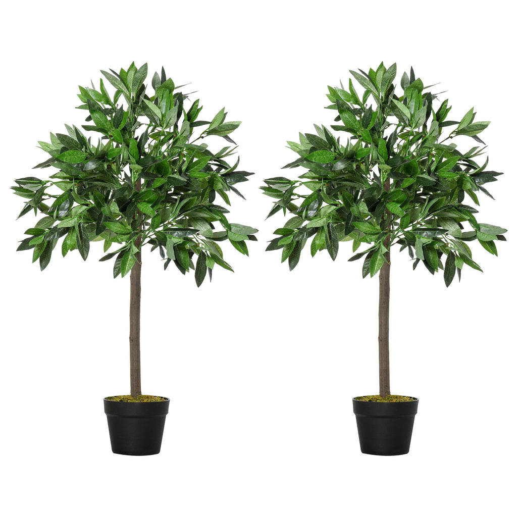 DodiOnline Set Of 2 90cm/3FT Artificial Bay Laurel Topiary Trees w/ Pot Fake Indoor Outdoor Greenery Plant Home Office Garden Decor Green