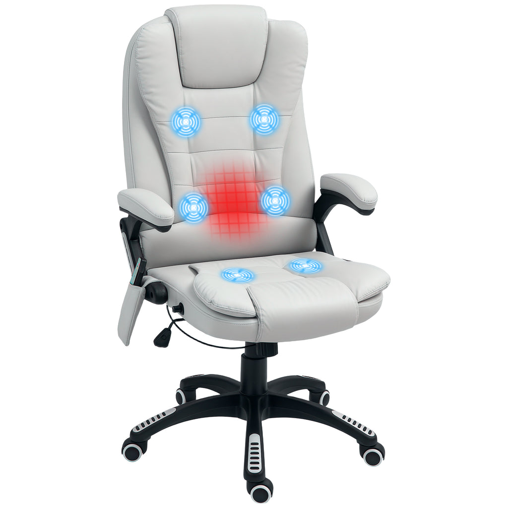 DodiOnline Executive Office Chair with Massage and Heat, High Back PU Leather Massage Office Chair with Adjustable Height, Light Grey