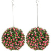 DodiOnline Set of 2 Decorative Artificial Plants, UV-protected Artificial Plant Topiary Rose Balls, Fake Plants for Home Indoor outdoor Decor, 28cm, Pink