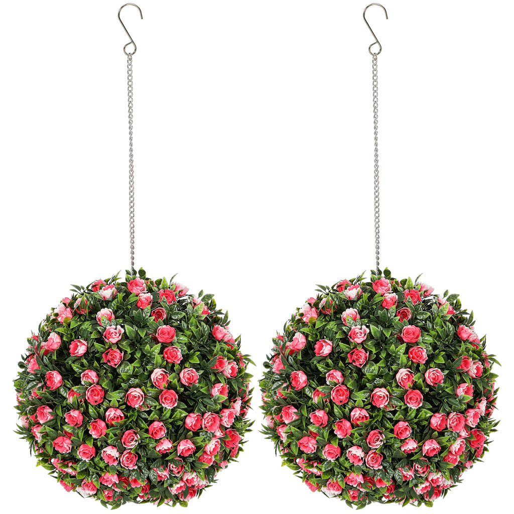 DodiOnline Set of 2 Decorative Artificial Plants, UV-protected Artificial Plant Topiary Rose Balls, Fake Plants for Home Indoor outdoor Decor, 28cm, Pink