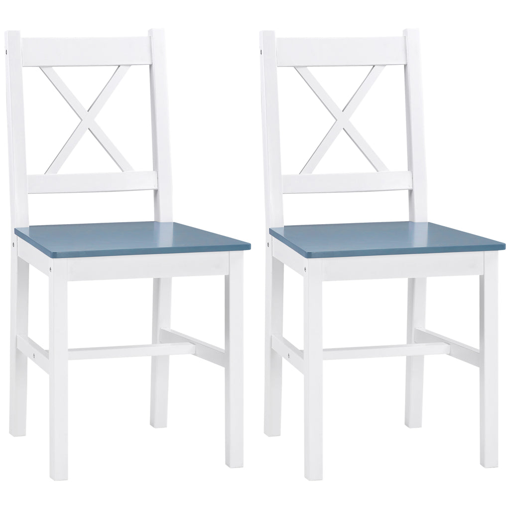 DodiOnline Dining Chairs Set of 2, Pine Wood Kitchen Chairs with Cross Back, Solid Structure for Living Room and Dining Room, White