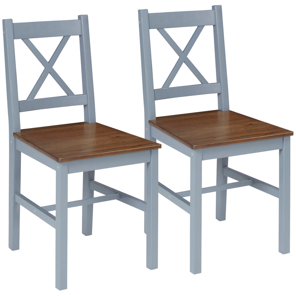 DodiOnline Dining Chairs Set of 2, Pine Wood Kitchen Chairs with Cross Back, Solid Structure for Living Room and Dining Room, Grey