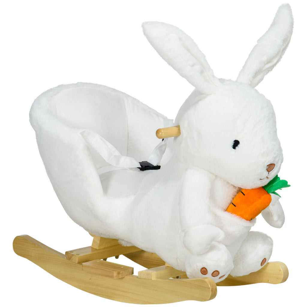 DodiOnline Kids Rabbit-Shaped Rocking Horse, with Safety Belt, Realistic Sounds, for Ages 18-36 Months - White
