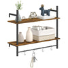 DodiOnline Wall Mounted Floating Shelves with 4 Hooks, Rustic Wall Shelf Unit for Living Room, Entryway, Rustic Brown