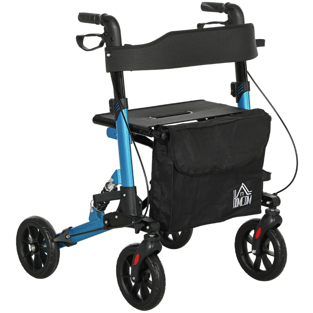 DodiOnline Folding Rollator Walker with Seat, Backrest, Lightweight Walking Frame with Storage Bag, Dual Brakes, Adjustable Handle Height, Suspension System, 4 Wheeled Walker for Seniors, Blue