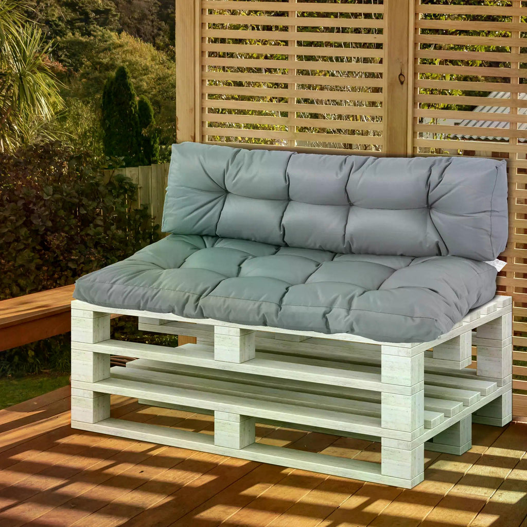 DodiOnline 2Pcs Garden Tufted Pallet Cushions Seat Pad Back Cushion Indoor Outdoor Grey