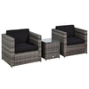 DodiOnline 3 Pieces Rattan Bistro Set, Wicker Outdoor Furniture Set with Glass Top Coffee Table and Chairs, Thickened Washable Cushions for Outdoor, Patio, Balcony, Grey