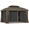 DodiOnline 3.65 x 3(m) Hardtop Steel Gazebo Canopy with Aluminium Frame, Double Roof, Net Sidewalls and Curtains, Coffee