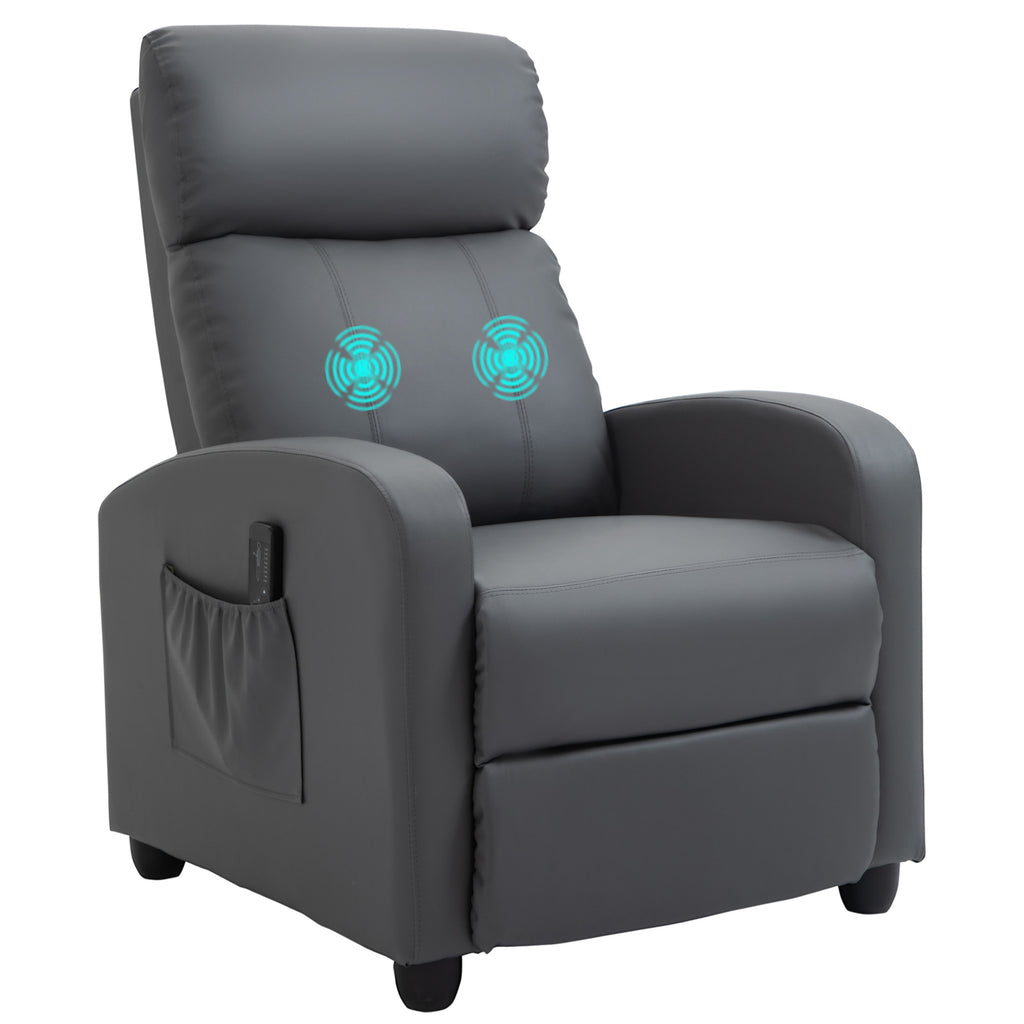 DodiOnline Recliner Armchair, Massage Faux Leather Push Back Reclining Chair with Adjustable Leg Rest, Side Pocket, for Home Living Room Theatre, Grey
