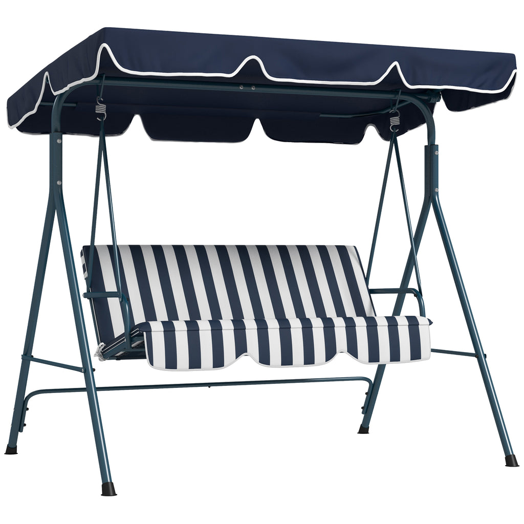 DodiOnline Three-Seater Garden Swing Chair, with Adjustable Canopy - Blue Stripe