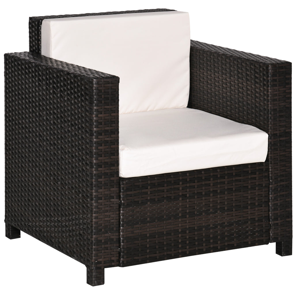 DodiOnline Single Seater Rattan Chair Sofa with 10 cm Thick Padded Cushion, All-Weather PE Wicker Weave Garden Armchair with Armrests, Brown