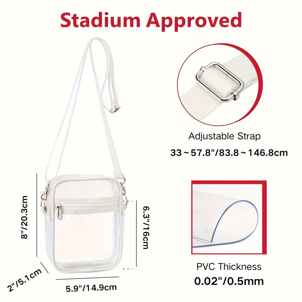 Clear View Crossbody Bag - Stadium-Approved, Spacious, Water-Resistant, Adjustable Strap, Interior Pockets - Perfect for Concerts, Sporting Events, Music Festivals, and Travel