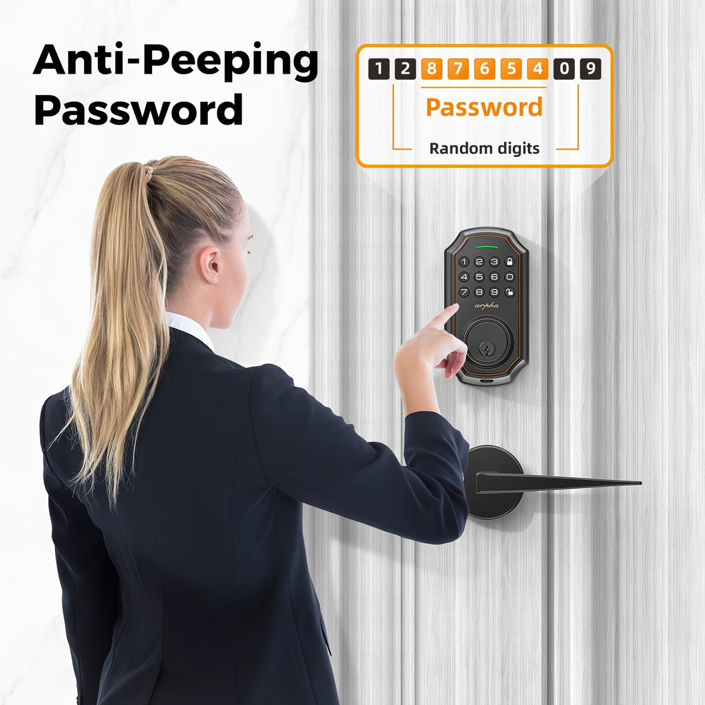 Keypad Door Lock with Handle, Keypad Deadbolt Door Lock, Electronic Keyless Entry, User Pin Code, One Time Code, Mechanical Key, Backlit Keypad, Auto Lock, Long Battery Life (Not Include  Battery), Easy To Install