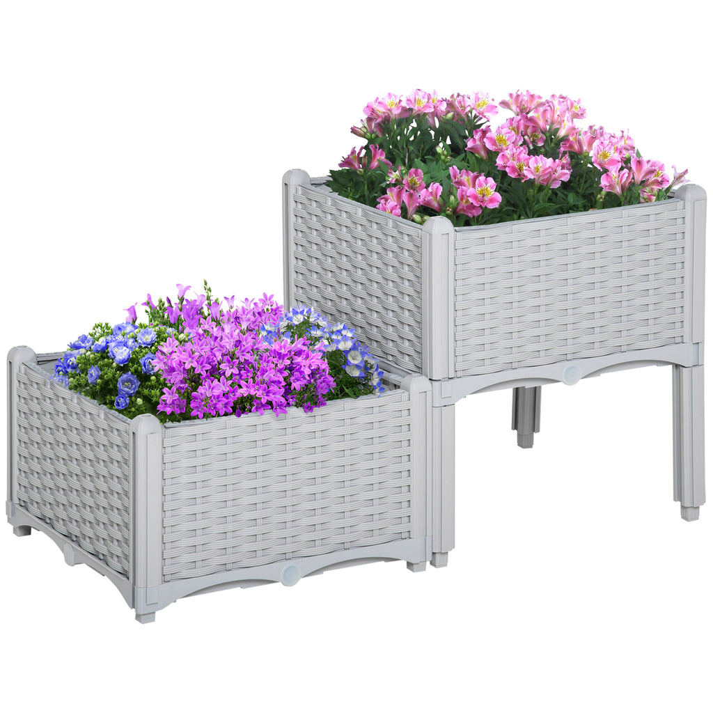 DodiOnline 40cm x 40cm x 44cm Set of 2 26L Garden Raised Bed Elevated Patio Flower Plant Planter Box PP Vegetables Planting Container, Grey
