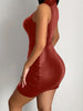 Faux Leather Bodycon Choker Neck Dress, Sexy Sleeveless Mini Dress For Club & Party, Women's Clothing