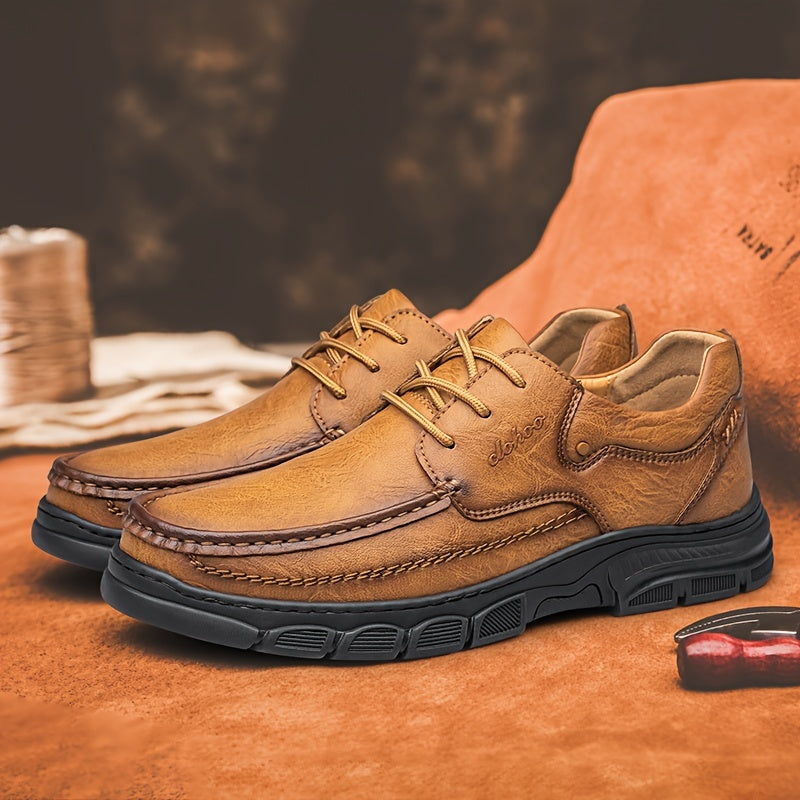 CLOHOO Men's Stitching Casual Shoes, Wear-resistant Anti-skid Lace-up Shoes With PU Leather Uppers For Outdoor, Men;s Daily Office Footwear For Spring And Autumn