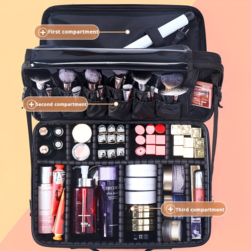 Professional Makeup Artist Cosmetic Organizer Case with Adjustable Dividers - Large Capacity Travel Beauty Suitcase, High Quality-like (No leaks), Portable with Carry/Shoulder Strap, for Women, Makeup Brushes, Toiletries, Jew