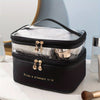 Double-layer Cosmetic Bag Solid Color PU Transparent Wash Handbag Travel Portable Large-capacity Storage Bag