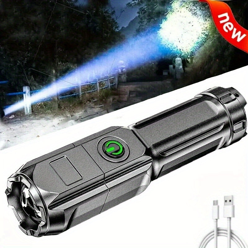 1pc Powerful Zoomable Flashlight, Outdoor Multi-functional Portable Home Small Flashlight, Telescopic Zoom Light ABS Material