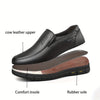 Mens Top Layer Cowhide Round Toe Slip On Dress Shoes - Durable Non Slip Rubber Sole, Breathable PU Insole, Solid Color, Perfect for Wedding, Business, Party, Banquet, Office in Spring, Summer, and Fall Seasons