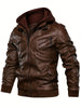 Men's Casual Hooded PU Leather Jacket, Chic Multi Pocket Biker Soft-shell Jacket