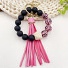 1pc Stylish Leopard Pattern Silicone Wooden Beaded Wristlet Keychain - Fashionable PU Leather Tassel Bag Charm, Phone Lanyard, Bangle Keychain for Women's Daily Use - Perfect Gift for Friends and Family