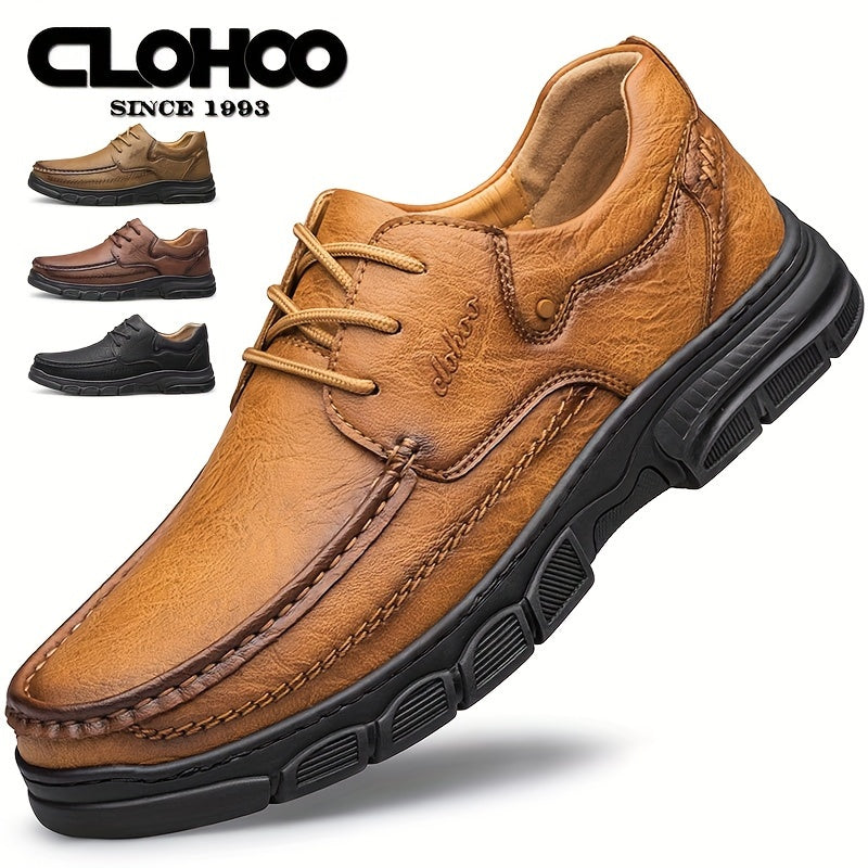 CLOHOO Men's Stitching Casual Shoes, Wear-resistant Anti-skid Lace-up Shoes With PU Leather Uppers For Outdoor, Men;s Daily Office Footwear For Spring And Autumn