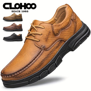 CLOHOO Men's Stitching Casual Shoes, Wear-resistant Anti-skid Lace-up Shoes With PU Leather Uppers For Outdoor, Men;s Daily Office Footwear For Spring And Autumn