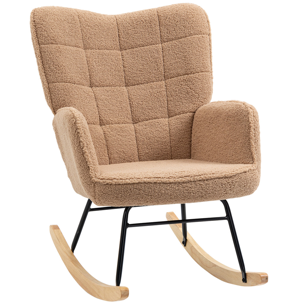 DodiOnline Soft Fleecey Rocking Wingback Chair - Light Brown