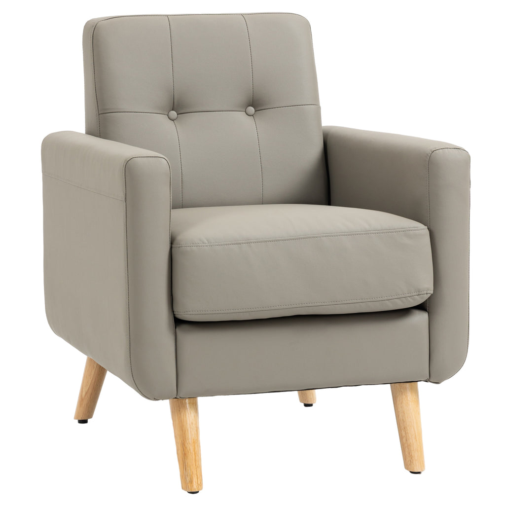 DodiOnline Retro Accent Chair, Tufted Living Room Chairs, PU Leather Armchair for Bedroom, Home Office, Grey