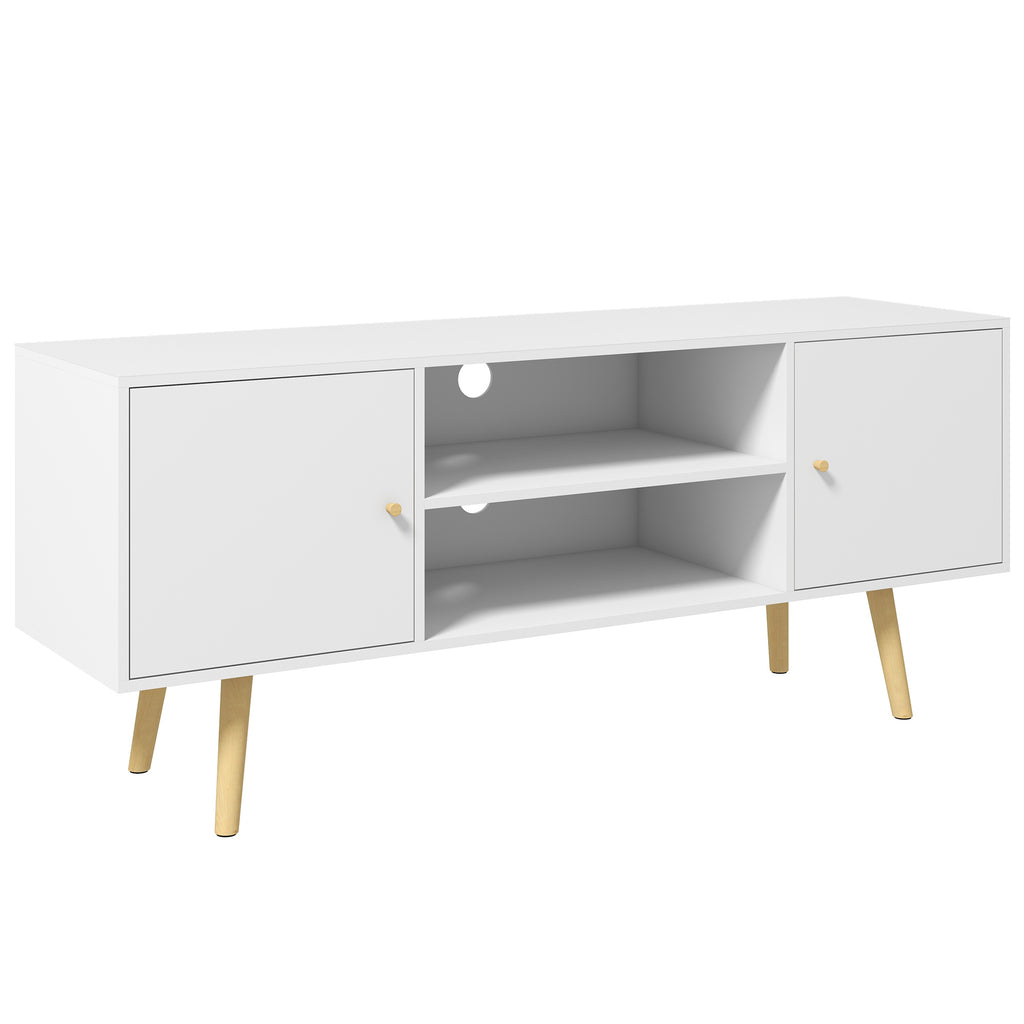 DodiOnline TV Unit Cabinet for TVs up to 55 Inches, TV Stand with Storage Shelves and Wood Legs for Living Room, White