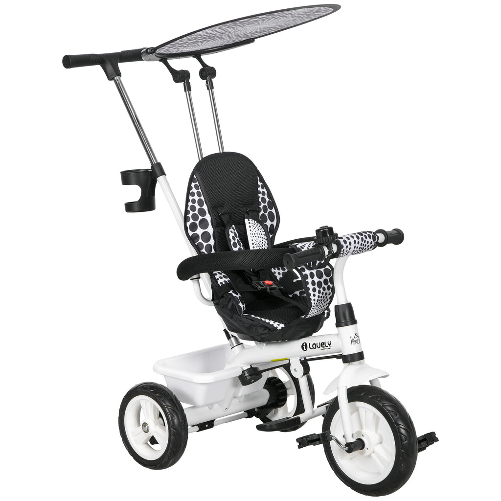 DodiOnline 6 in 1 Tricycle for Kids with 5-point harness straps, Removable Canopy, White