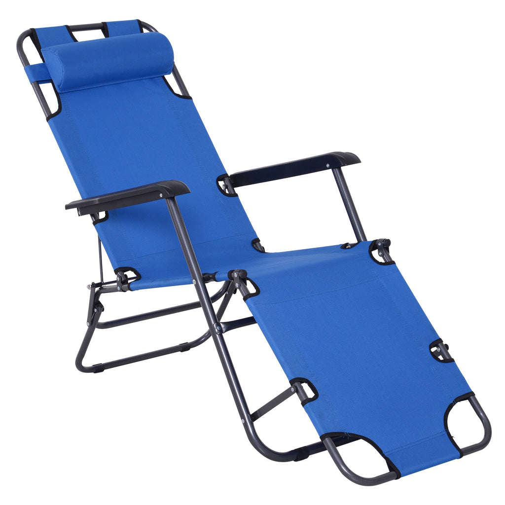 DodiOnline 2 in 1 Sun Lounger Folding Reclining Chair Garden Outdoor Camping Adjustable Back with Pillow, Blue