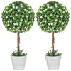 DodiOnline Set of 2 Decorative Artificial Plants, Ball Topiary Tree with Rose Flower in Pot, Fake Plants for Home Indoor Outdoor Decor, 60cm, White