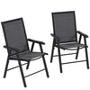 DodiOnline Set of 2 Foldable Metal Garden Chairs Outdoor Patio Park Dining Seat Yard Furniture Dark Grey