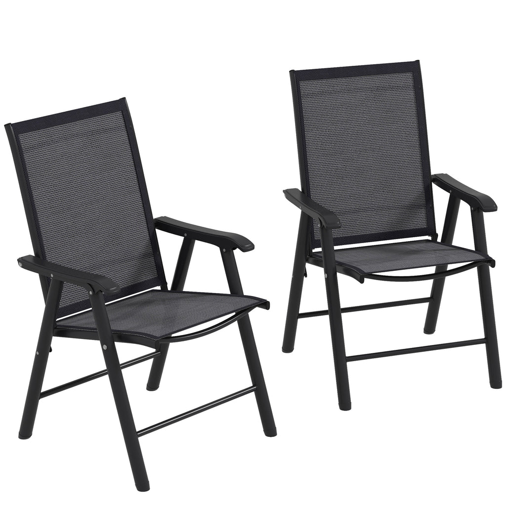 DodiOnline Set of 2 Foldable Metal Garden Chairs Outdoor Patio Park Dining Seat Yard Furniture Dark Grey