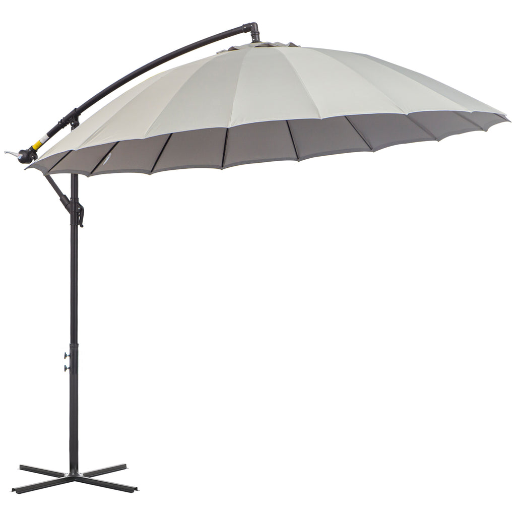 DodiOnline 3(m) Cantilever Umbrella 18 Ribs & Vents Adjustable Angle for Patio Light Grey