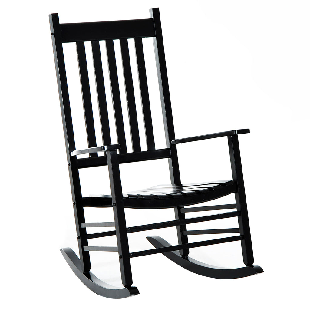DodiOnline Outdoor Porch Rocking Chair Armchair Wooden Patio Rocker Balcony Deck Garden Seat Black