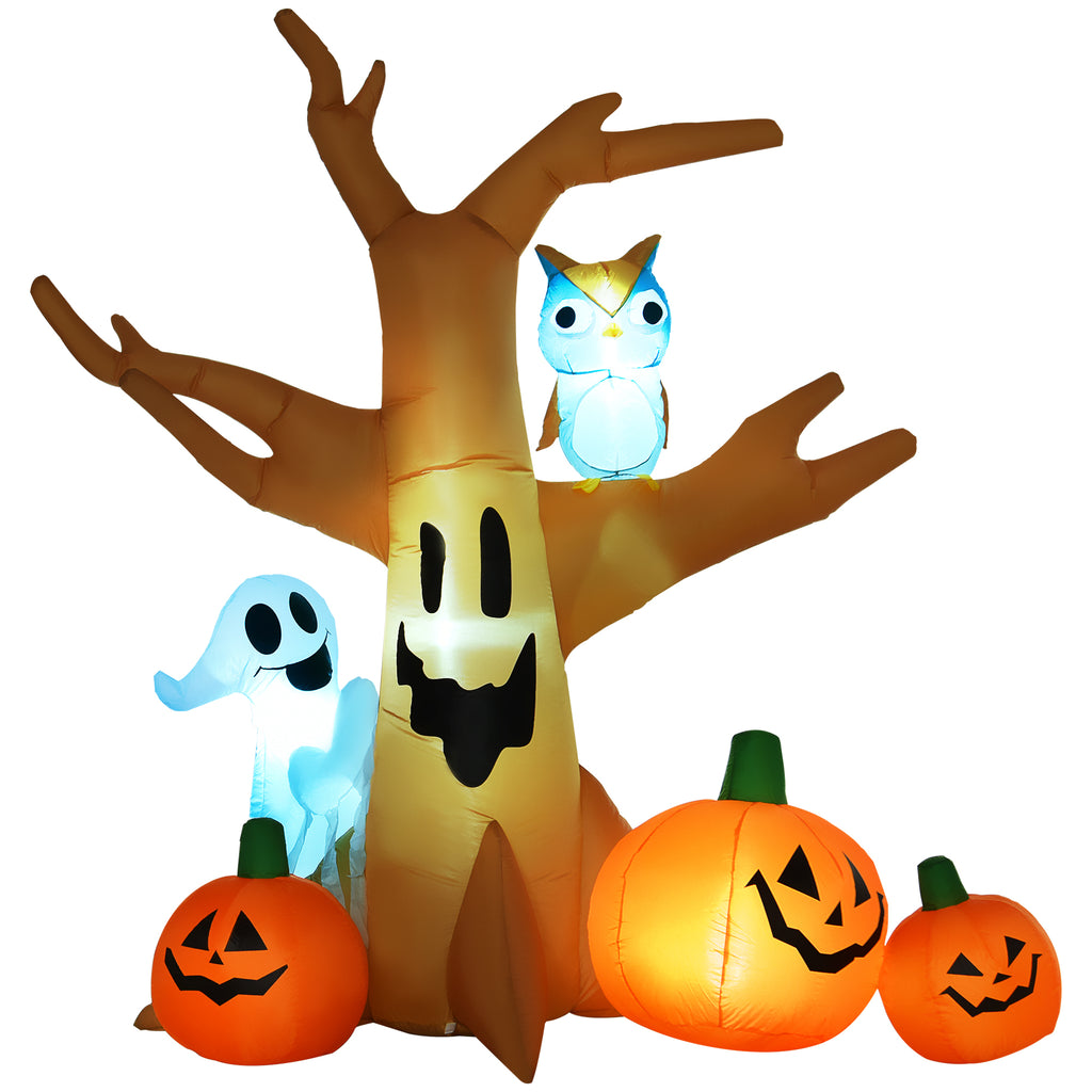 DodiOnline 240cm Large Halloween Scary Lighting Inflatable Tree Ghost 3 Pumpkins Owl 4 LED Indoor Outdoor Holiday Decoration