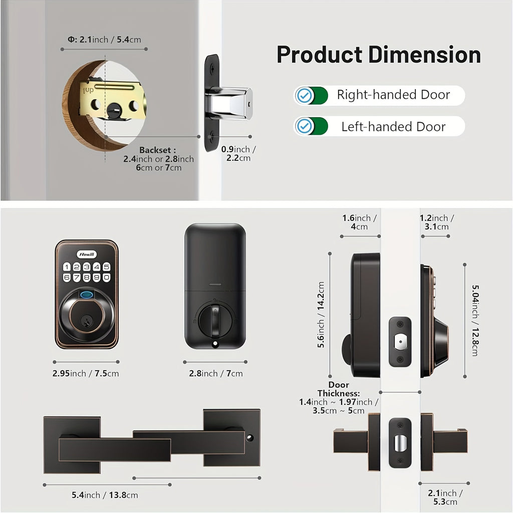 Fingerprint Front Door Lock Set with 2 Handles - Auto Lock & One-Touch Lock, Easy Install, Electronic Keypad Deadbolt, Keyless Entry Door Lock with Handle for Front Door