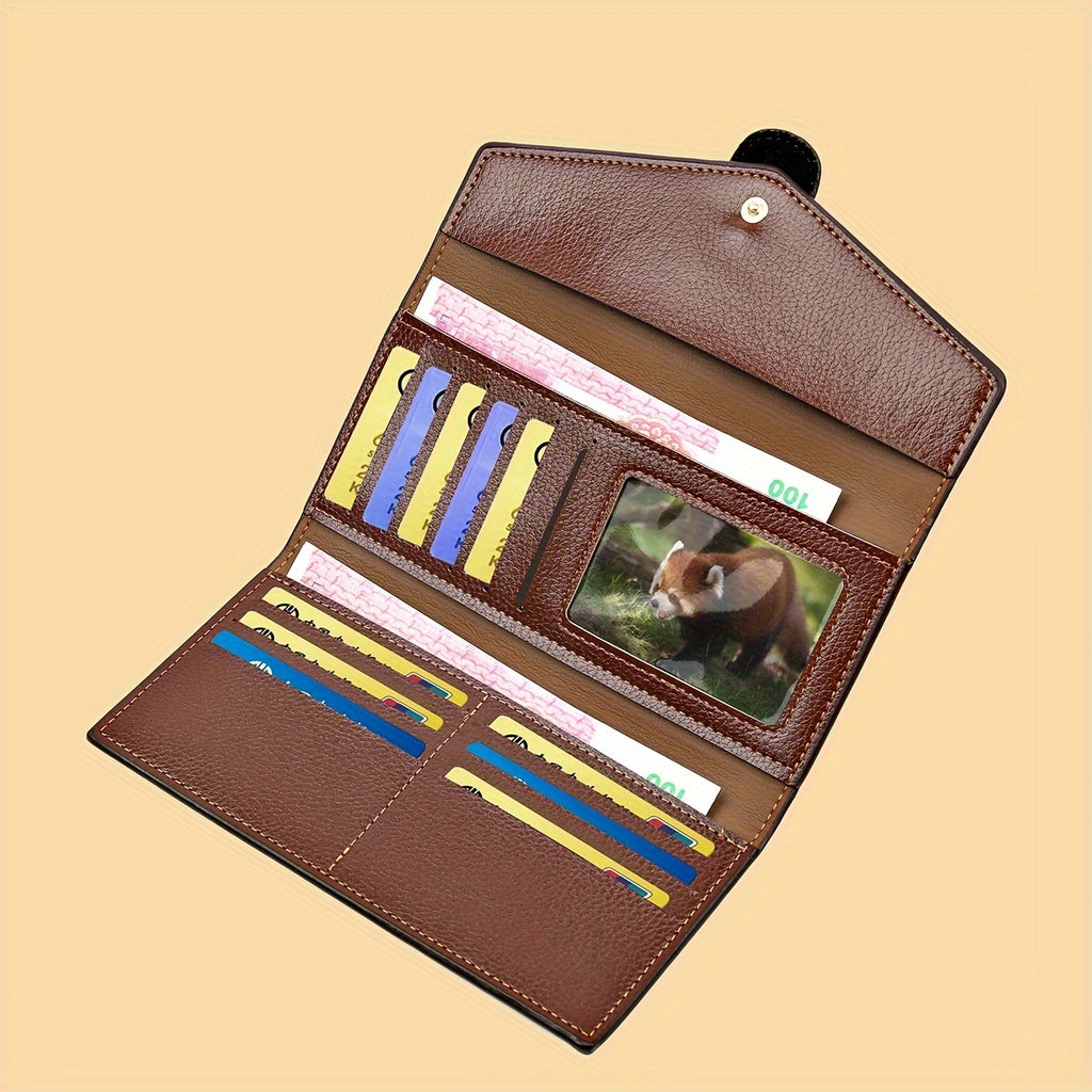 LABOONOO Women's Long Wallet Handbag - Geometric Synthetic Leather Clutch with Golden-Tone Buckle Closure, Light Gray & Dark Brown, Multiple Card Slots & Golden-Tone Hardware for Casual/Formal Occasions