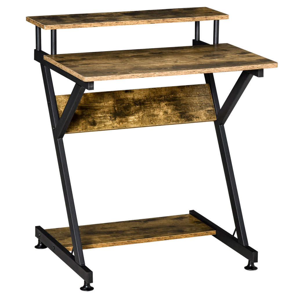 DodiOnline Industrial Computer Desk with Monitor Stand, 70 x 60cm Compact Desk for Small Spaces, Home Office Desk, Rustic Brown