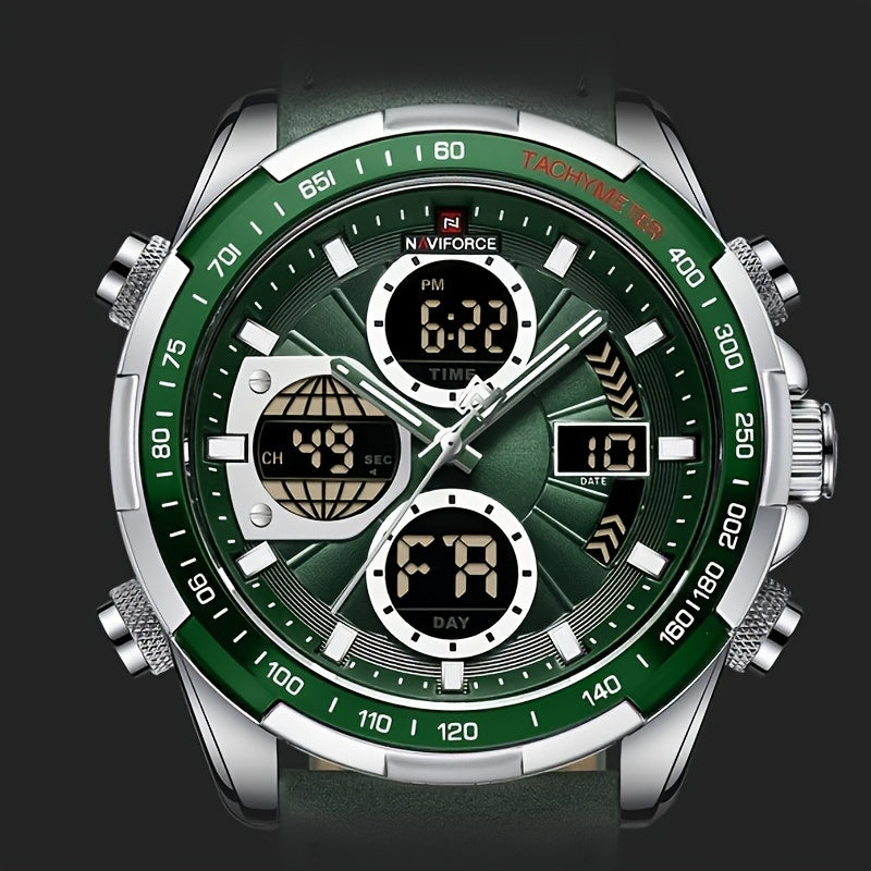 Multi-functional Quartz Men's Watch With Genuine Leather Strap