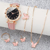 6pcs/set Women's Shiny Rhinestone Quartz Watch Analog PU Leather Wrist Watch & Butterfly Jewelry Set, Gift For Mom Her